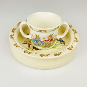 Royal Doulton Bunnykins Cup Bowl Double Handle England Vintage Set of 2